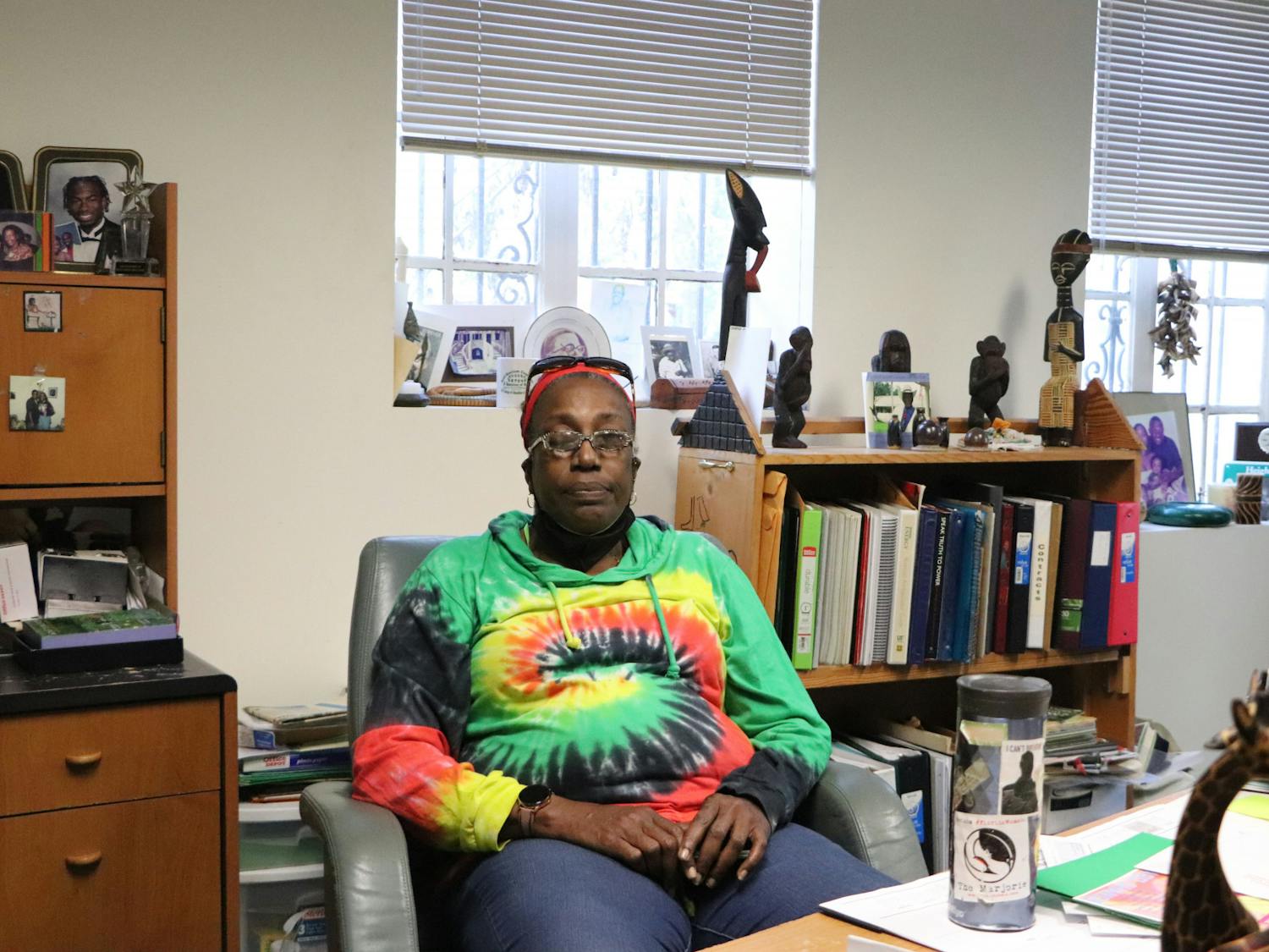 NKwanda Jah sits in her office at Wilhelmina Johnson Center on Wednesday, Feb. 16, 2022. Jah runs an afterschool science program from her office.