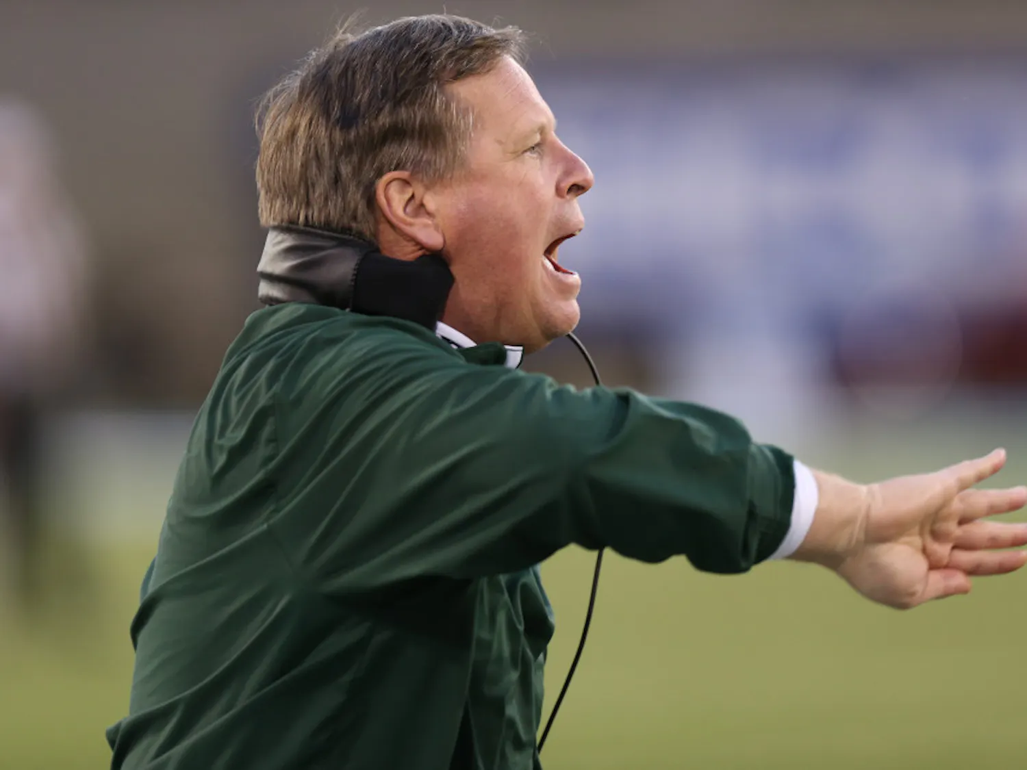 Colorado State head coach Jim McElwain directs his team against Air Force in the fourth quarter of Air Force's 27-24 victory in an NCAA college football game at Air Force Academy, Colo., on Friday, Nov. 28, 2014.