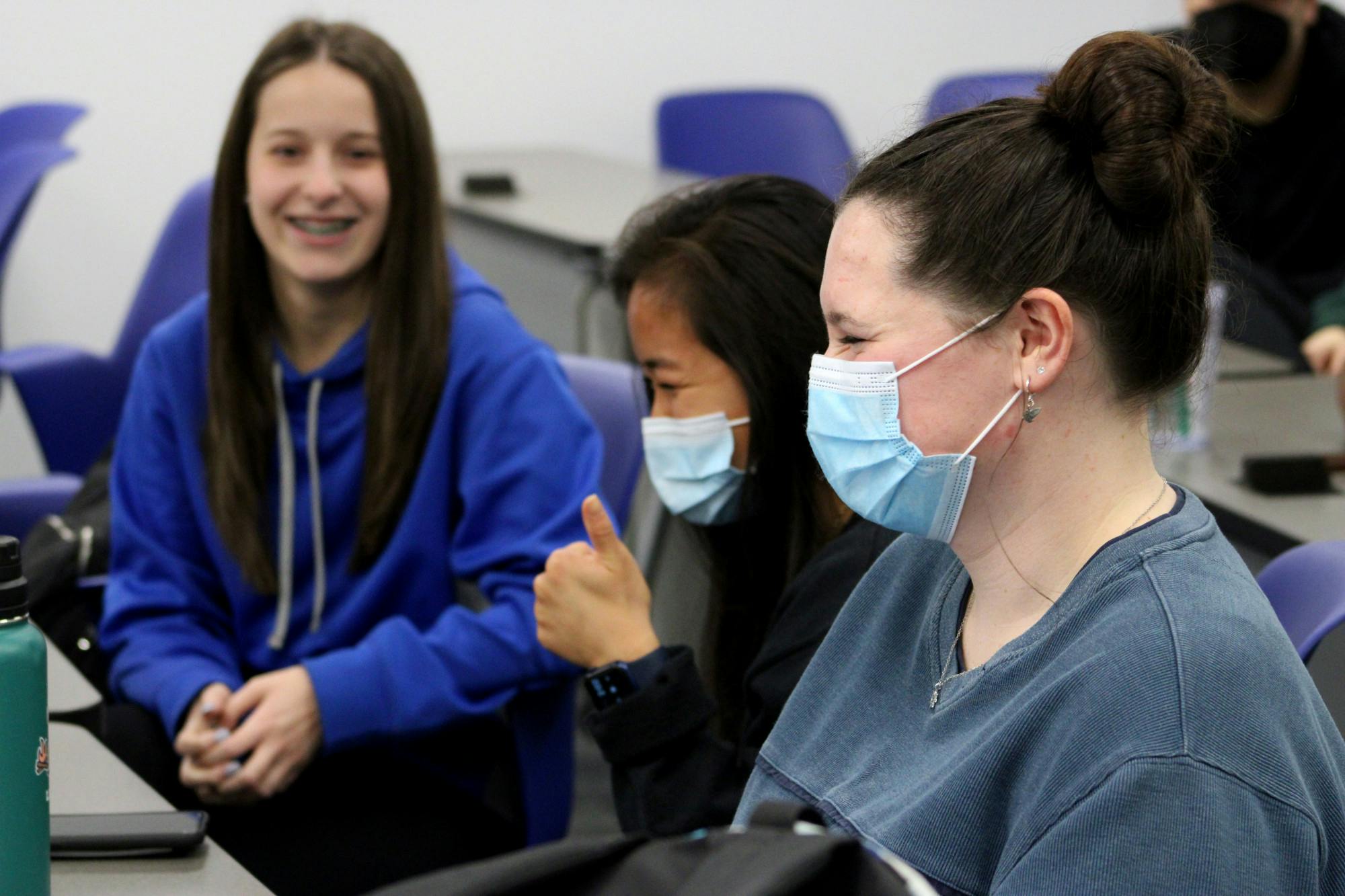 Santa Fe College students work together in their public speaking honors class at the northwest campus on Thursday, Jan. 27.