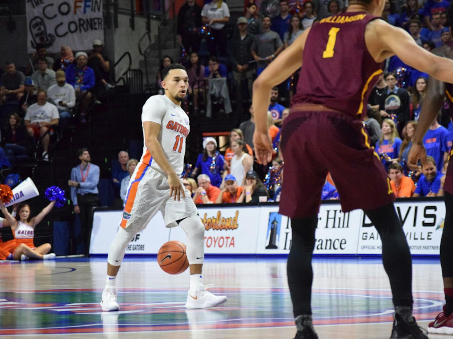 Florida guard Chris Chiozza scored 15 points on Saturday in Florida's 66-60 win over Cincinnati at the Prudential Center in Newark, New Jersey.