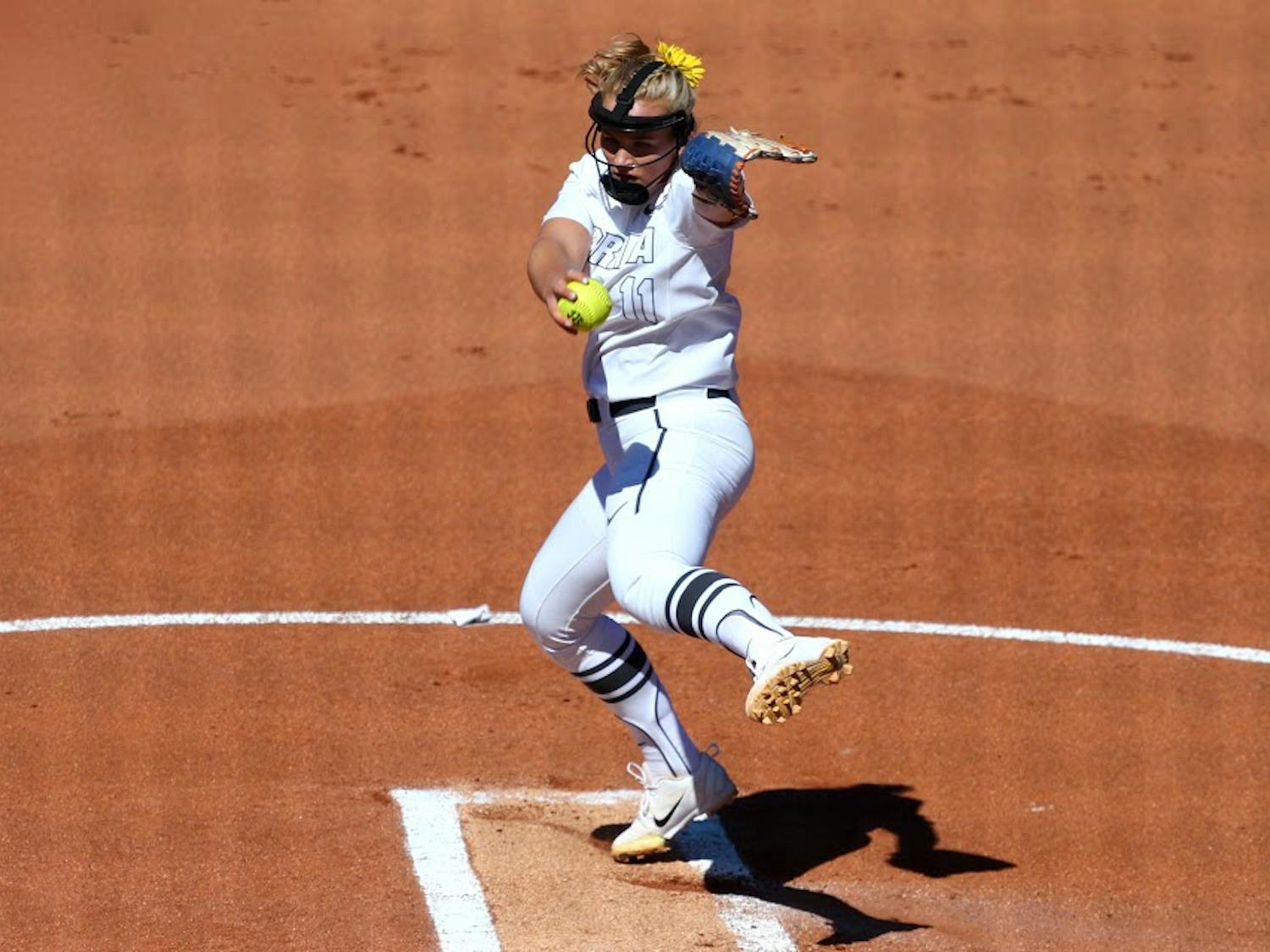 UF pitcher Kelly Barnhill winds up during Florida's 5-0 win against Georgia on April 8, 2017, at Katie Seashole Pressly Stadium.