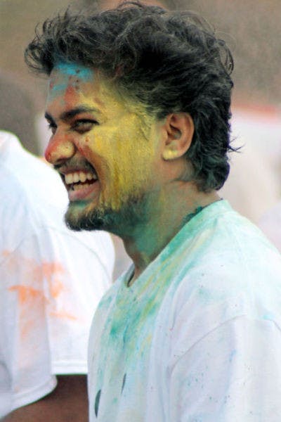 Balaji Iyer, a 27-year-old UF computer science graduate student, celebrates at the UF Holi Festival of Colors.&nbsp;