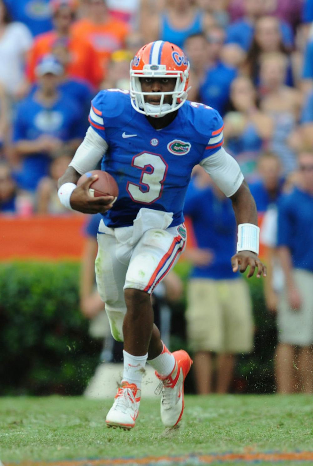 <p>Tyler Murphy runs down the field during the victory against Tennessee. Murphy is now Florida’s starting quarterback.</p>