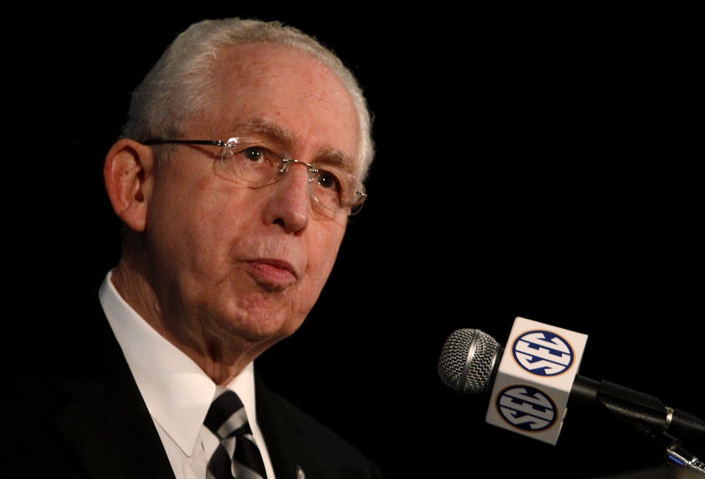 <p>Southeastern Conference (SEC) Commissioner Mike Slive speaks during SEC media days on Monday in Hoover, Ala.</p>