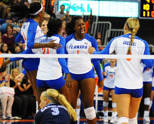 Senior outside setter Stephanie Ferrell had 20 kills and hit .381 during the Gators’ home tournament this weekend. She earned the Most Valuable Player Award.