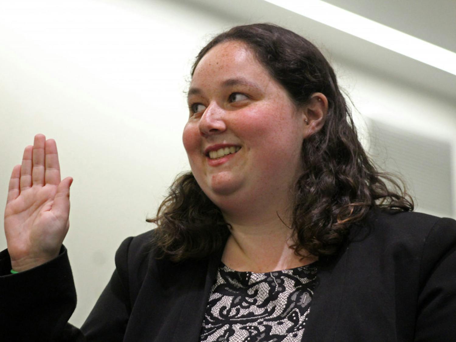 Jackie Phillips is sworn in as president of the Student Senate on Tuesday. Phillips ran unopposed for the position.