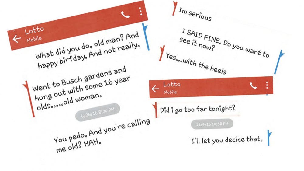 <p>Text messages between Lotto and the daughter of the initial reporter. </p>