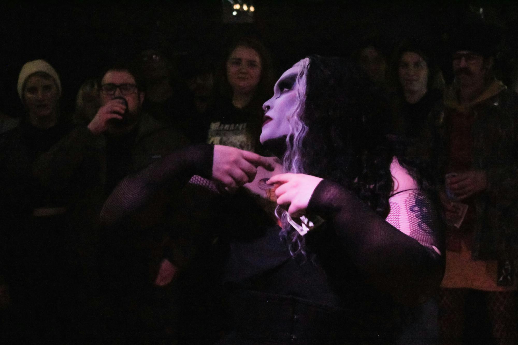 A drag artist a part of The Boheme Coven performs at How Bazar on Wednesday, January 8, 2025. Credit: Autumn Johnstone