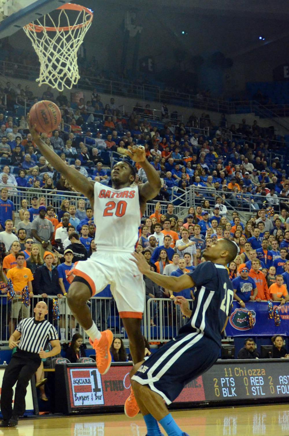 <p><span>Michael Frazier II attempts a layup during Florida's win against Yale on Monday in the O'Connell Center.</span></p>
