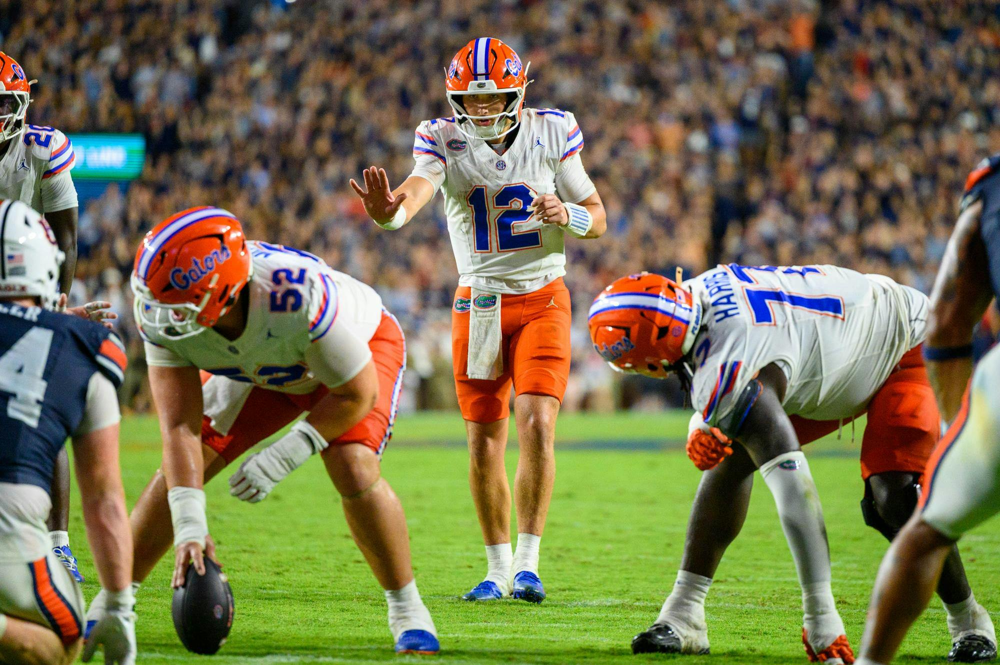 Florida quarterback Aaron Philo (12) snaps during the first half of an NCAA college football game against Auburn, Saturday, Sept. 19, 2026, in Auburn, Ala.