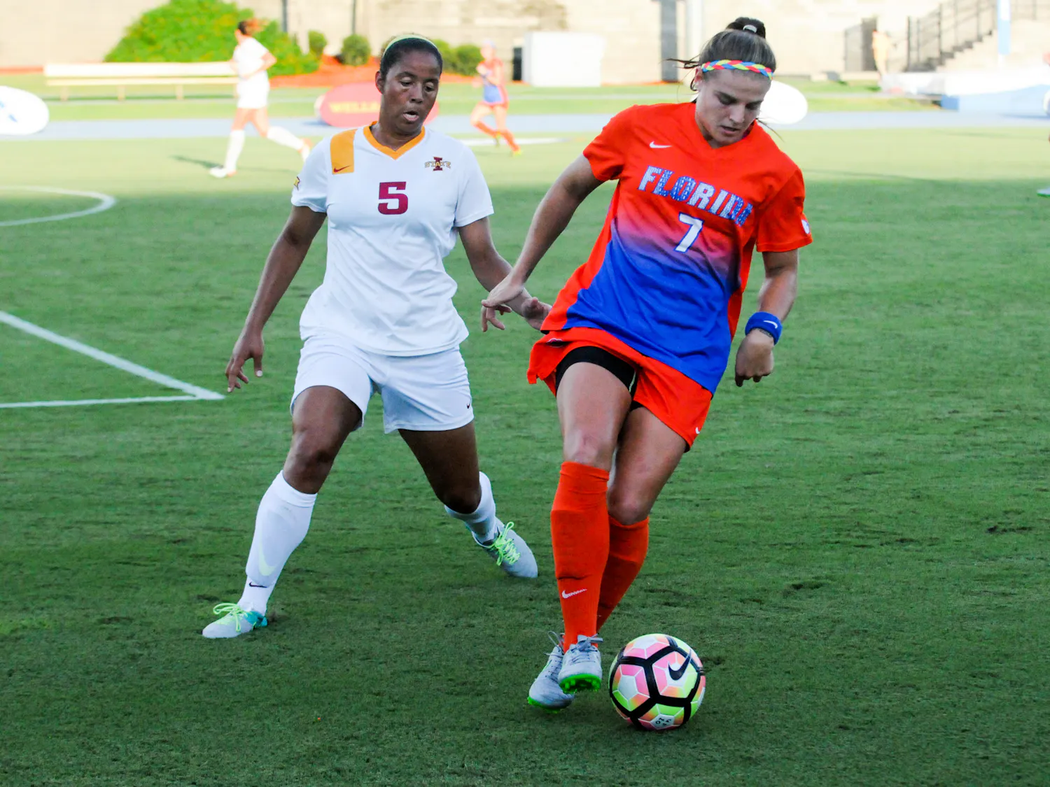 Savannah Jordan dribbles the ball during Florida's 5-2 win over Iowa State on Aug. 19 at James G. Pressly Stadium.