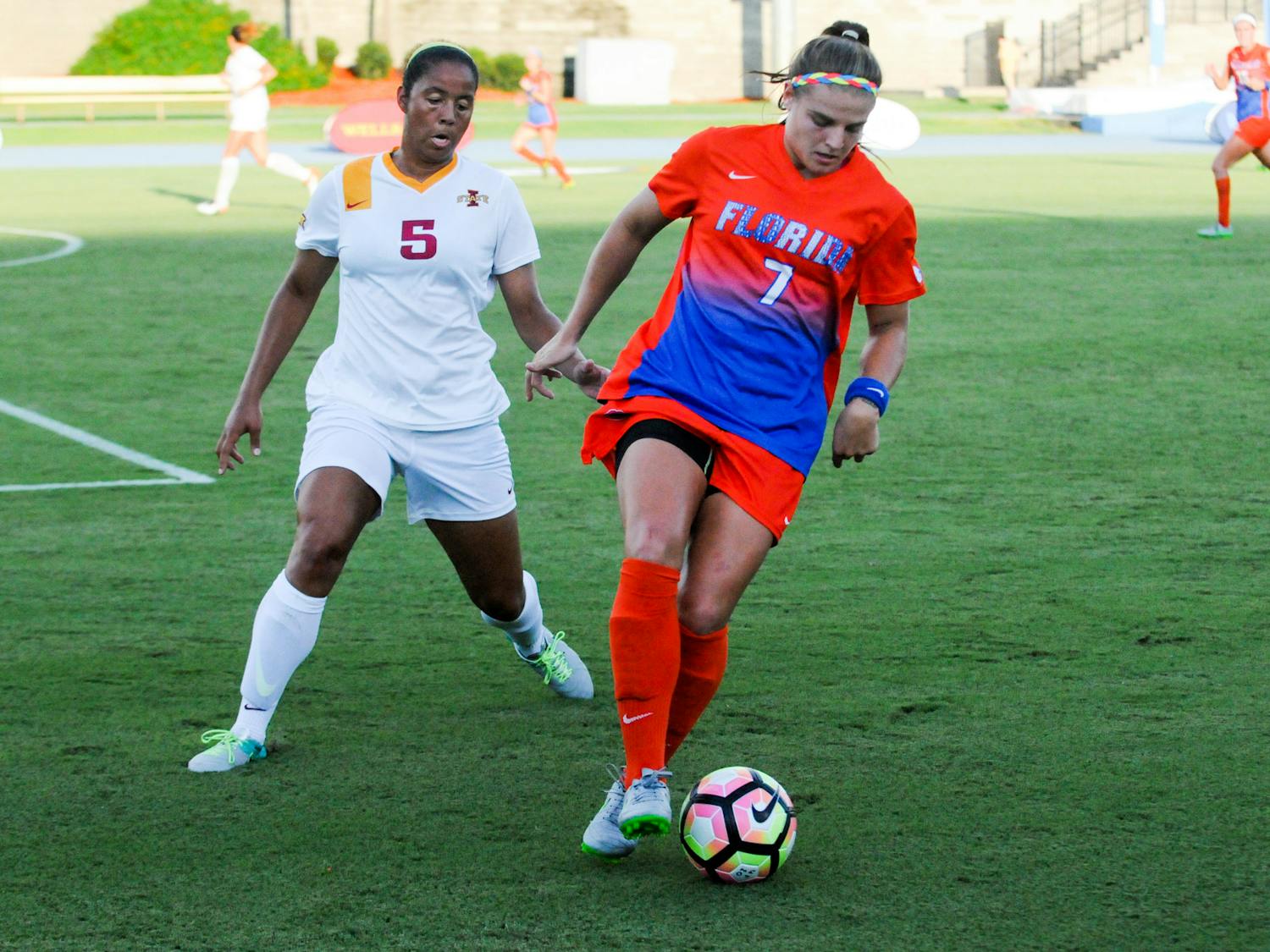Savannah Jordan dribbles the ball during Florida's 5-2 win over Iowa State on Aug. 19 at James G. Pressly Stadium.