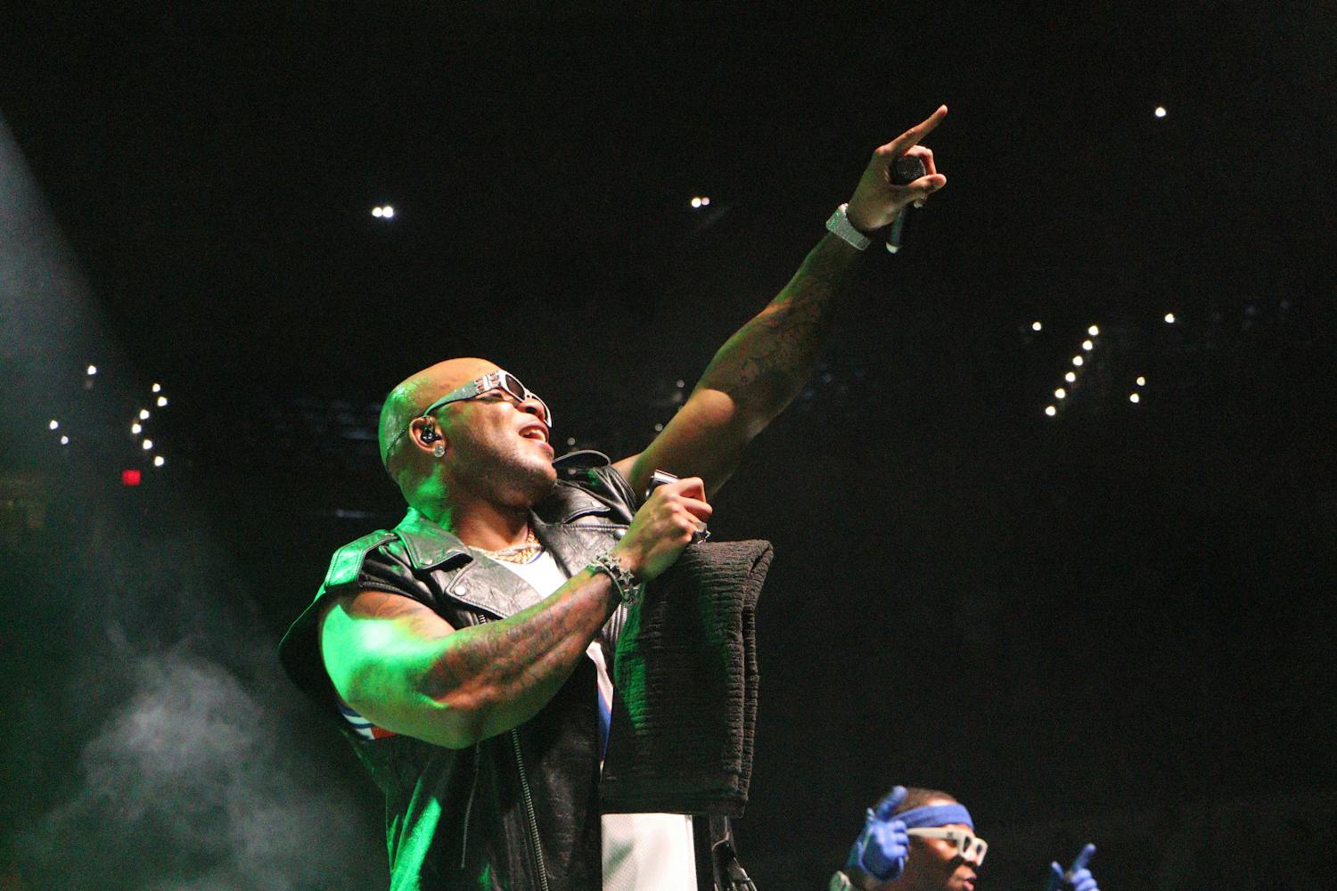 Flo Rida hypes up the crowd at Gator Growl at the Stephen O&#x27;Connell Center Friday, Oct 7, 2022.