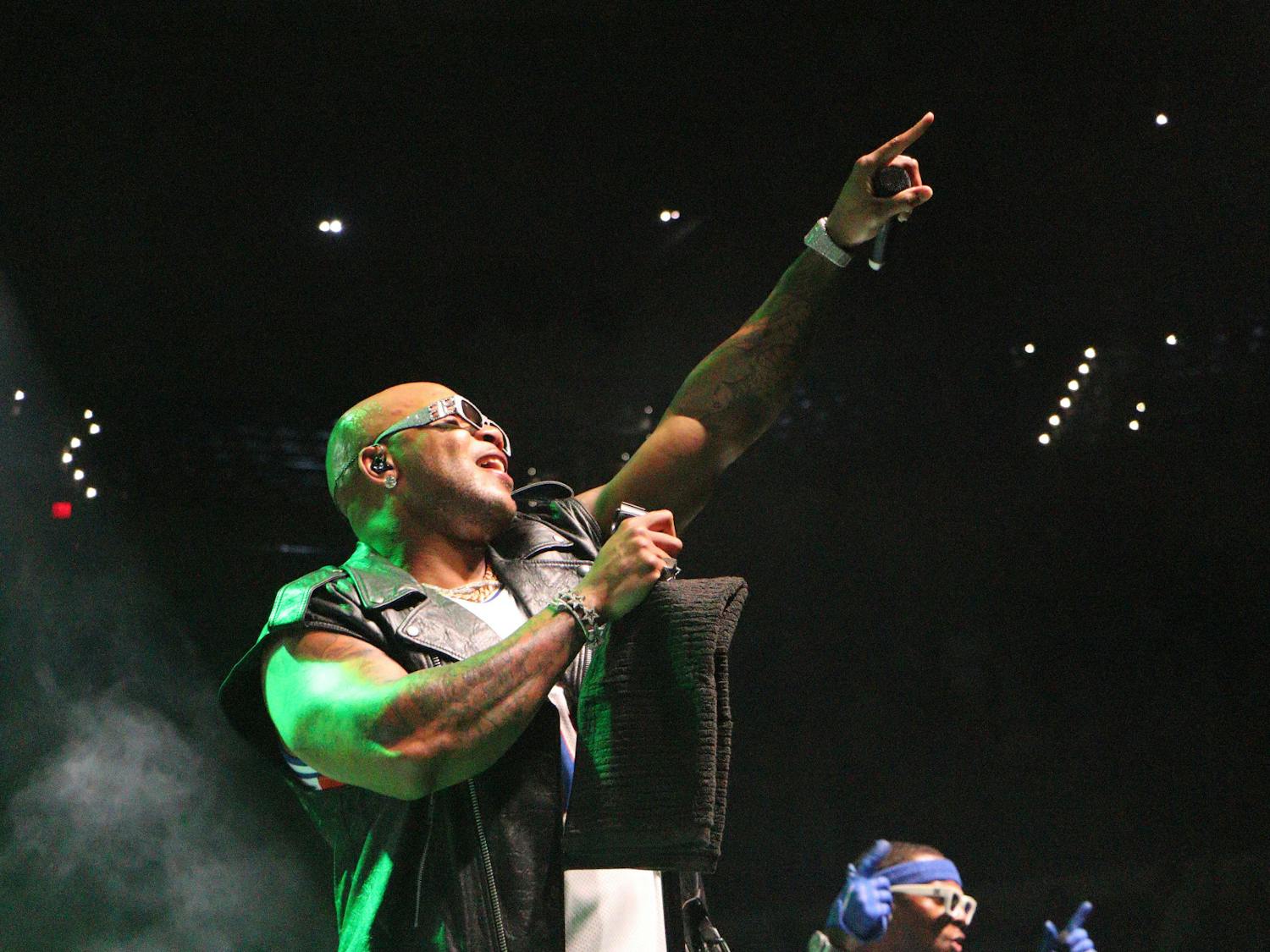Flo Rida hypes up the crowd at Gator Growl at the Stephen O&#x27;Connell Center Friday, Oct 7, 2022.