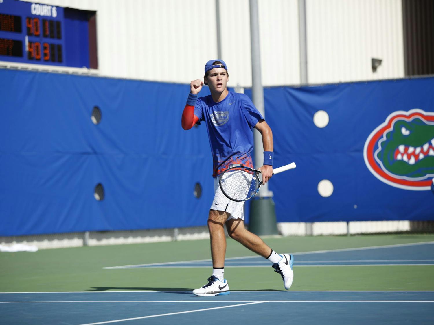 Florida men's tennis player teammate McClain Kessler (above) and teammate Duarte Vale defeated UCF doubles pair Mikhail Sokolovskiy and Gabriel Decamps 6-4 on Monday. The Gators as a whole beat the Knights 6-1 for the team's 2018 home opener at the Ring Tennis Complex.