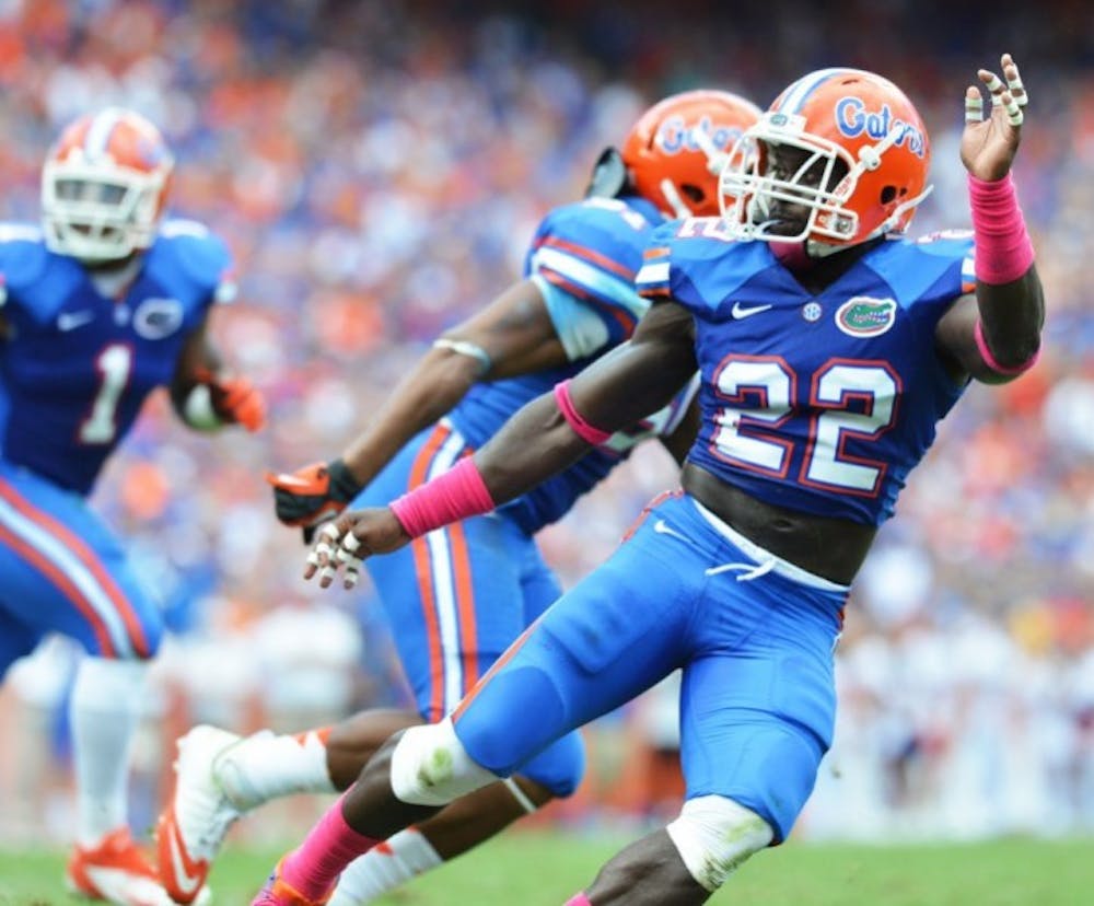 <p>Junior safety safety Matt ELam drops into coverage during Florida's 14-6 win against LSU on Saturday in Ben Hill Griffin Stadium. Elam forced a fumble and finished with a team-high seven tackles.</p>