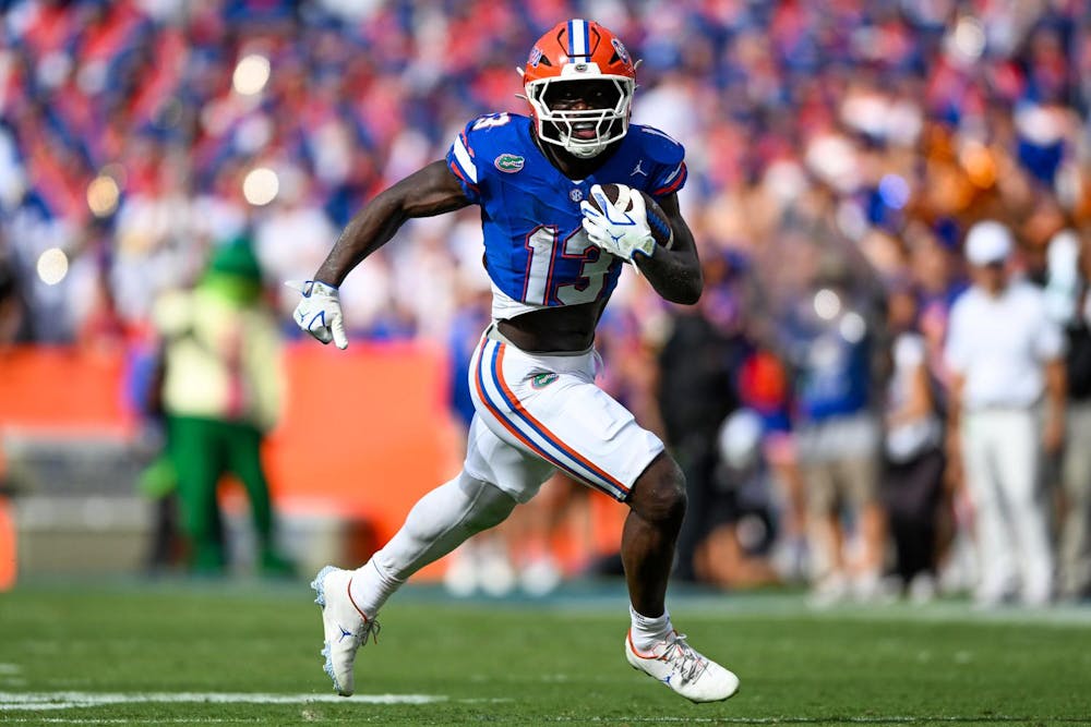 <p>Florida Gators running back Jadan Baugh (13) runs with the ball during a football game between the Texas Longhorns and the Florida Gators on Saturday, Oct. 4th, 2025, at Ben Hill Griffin Stadium in Gainesville, Fla.</p>
