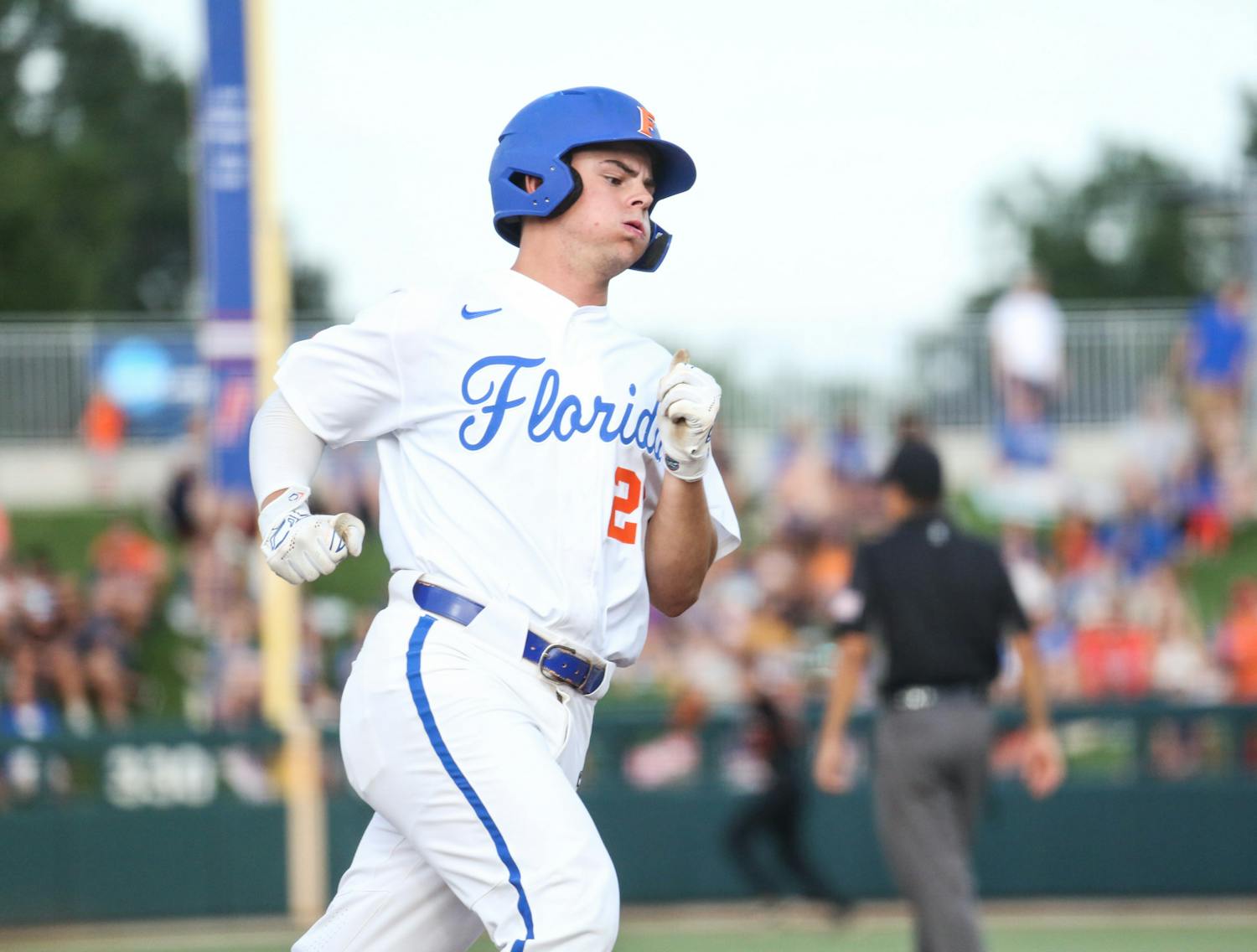 Florida freshman Luke Heyman rounds the bases during the Gators' 3-0 win against Florida A&M Friday, June 2, 2023.