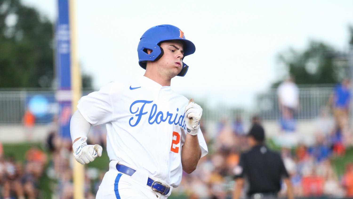Florida freshman Luke Heyman rounds the bases during the Gators' 3-0 win against Florida A&M Friday, June 2, 2023.