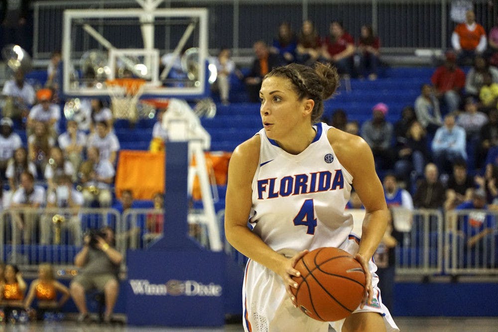 UF's Carlie Needles looks to pass the ball during Florida's 85-79 win over Kentucky on Jan. 31, 2016, in the O'Connell Center.