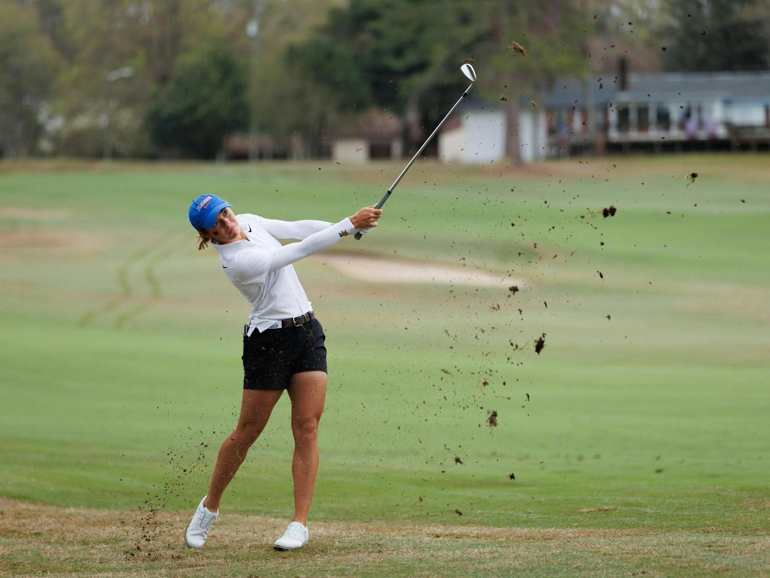 Florida’s Paula Francisco swings her club during the Gators Invitational, an NCAA golf tournament, at the Mark Bostick Golf Course, Friday, March 6, 2026, in Gainesville, Fla.