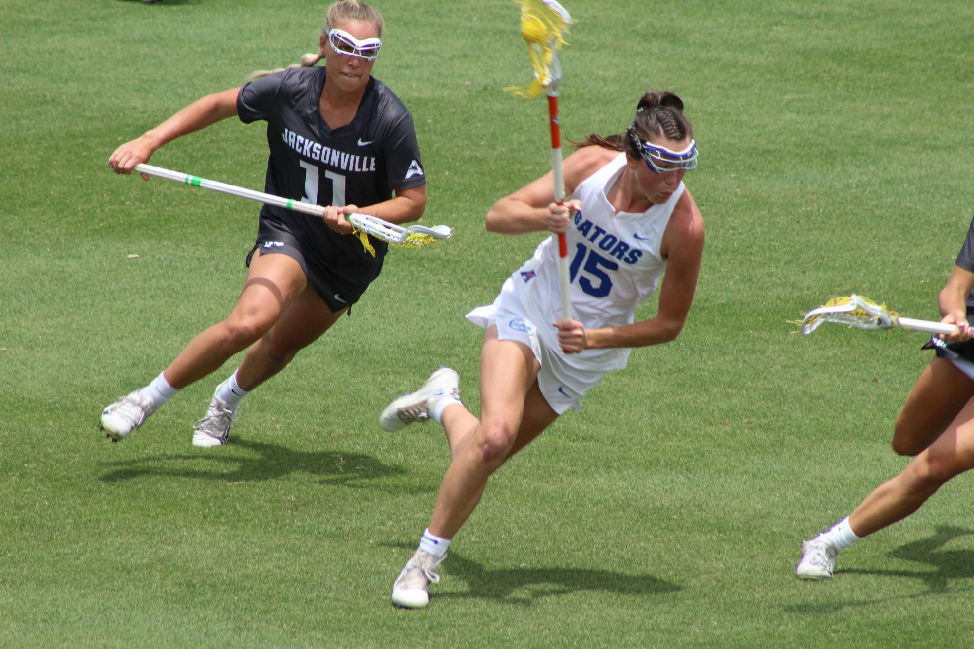 Attacker Grace Haus races down the field in Florida's 17-3 win over Jacksonville University.