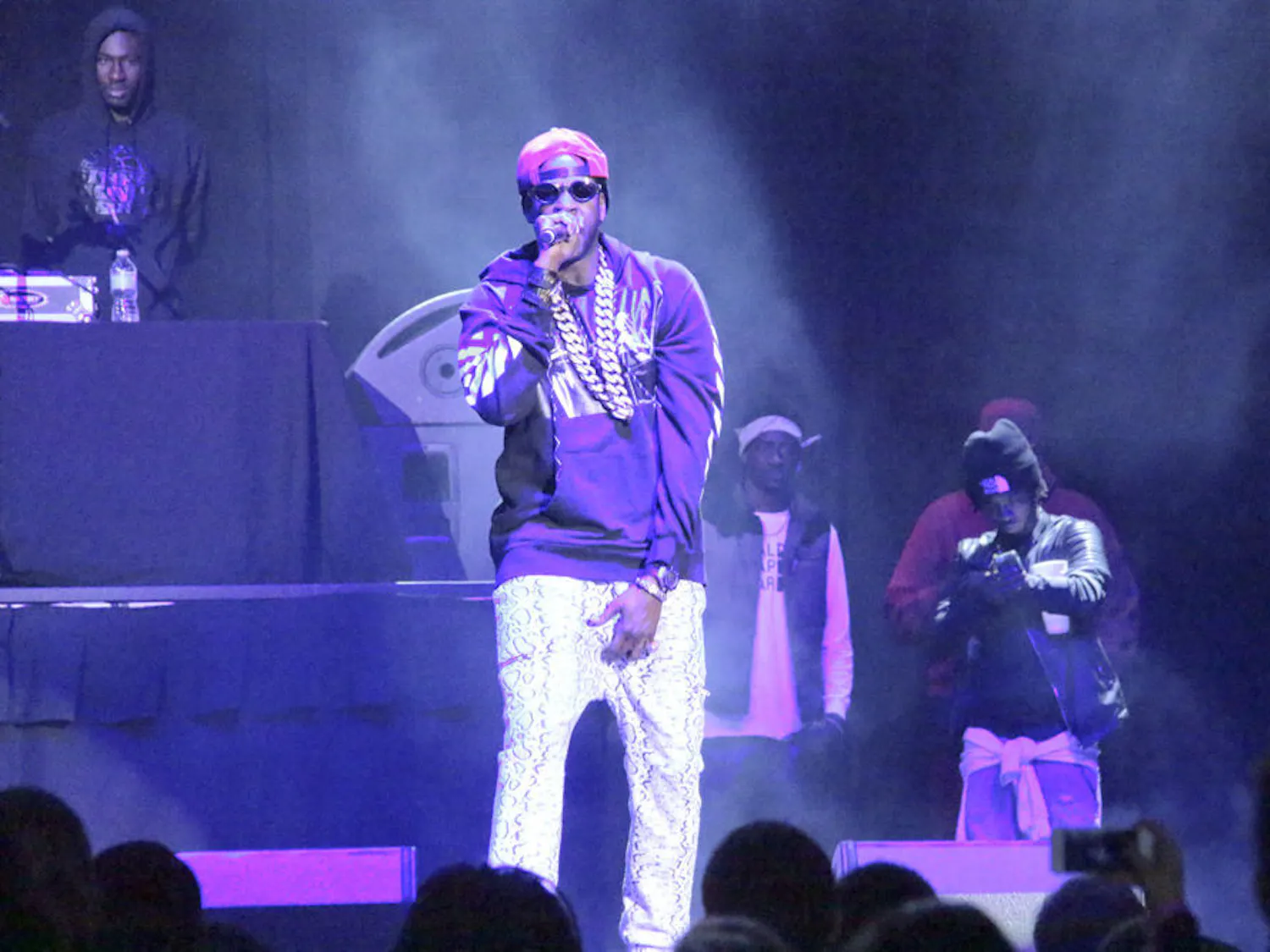 Rapper 2 Chainz performs on stage at the Stephen C. O’Connell Center on Thursday night. 2 Chainz, along with rapper Action Bronson, were brought to UF by Student Government Productions.