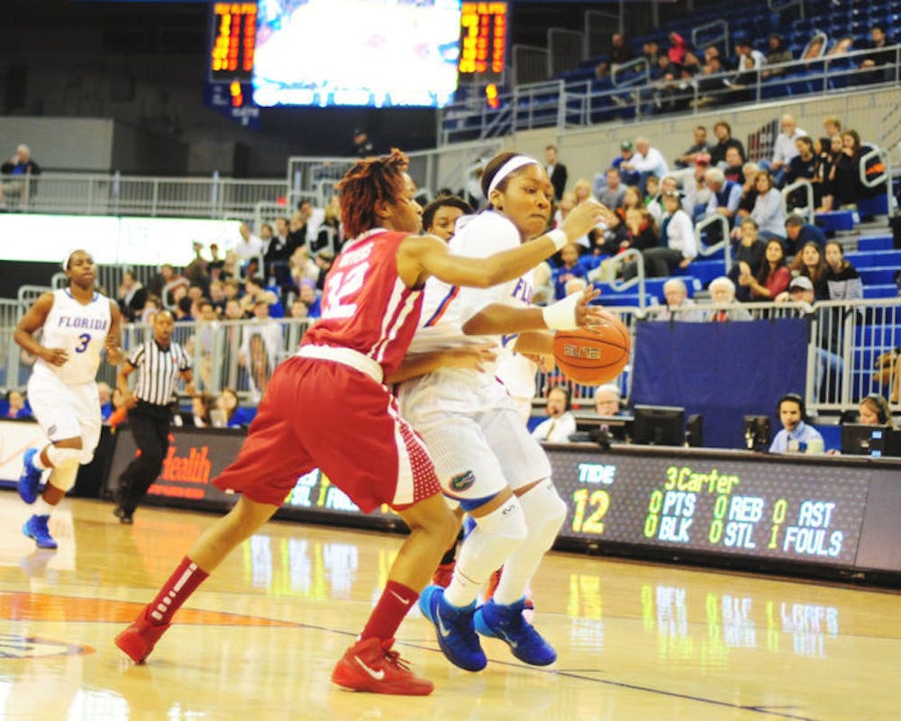 <p>Antoinette Bannister drives toward the net during Florida’s 75-67 win against Alabama on Thursday in the O’Connell Center. Bannister scored 18 points — a career high — while shooting better than 50 percent from the field against Ole Miss on Sunday.</p>