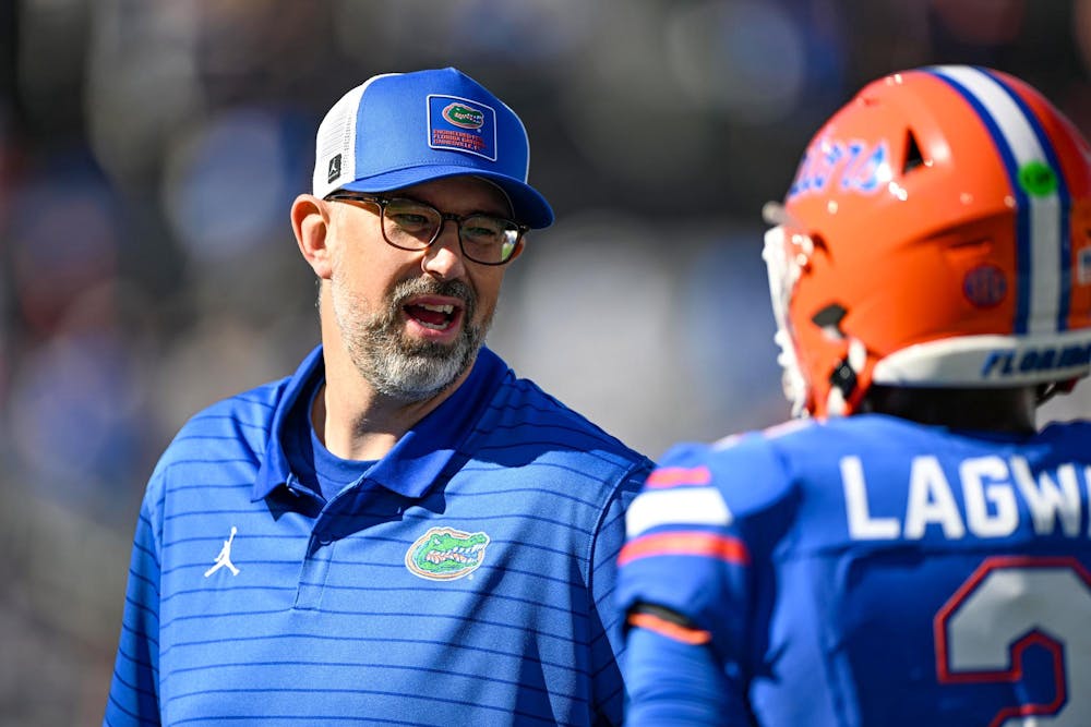 Florida offensive play caller Ryan O’Hara during warmups before a NCAA college football game, Saturday, Nov. 1, 2025, in Jacksonville, Fla.