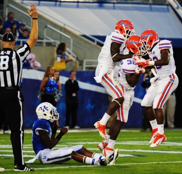 Sophomore tight end Gerald Christian (32) and wide receiver Robert Clark are transferring from Florida due to a lack of playing time. The two were teammates at Palm Beach Gardens Dwyer High.
