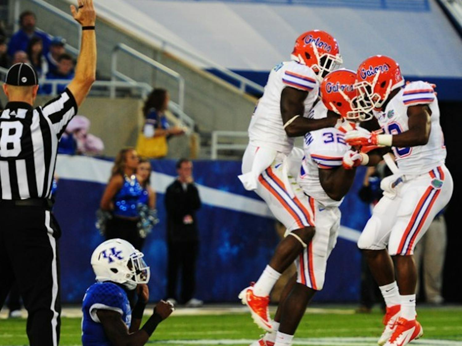 Sophomore tight end Gerald Christian (32) and wide receiver Robert Clark are transferring from Florida due to a lack of playing time. The two were teammates at Palm Beach Gardens Dwyer High.