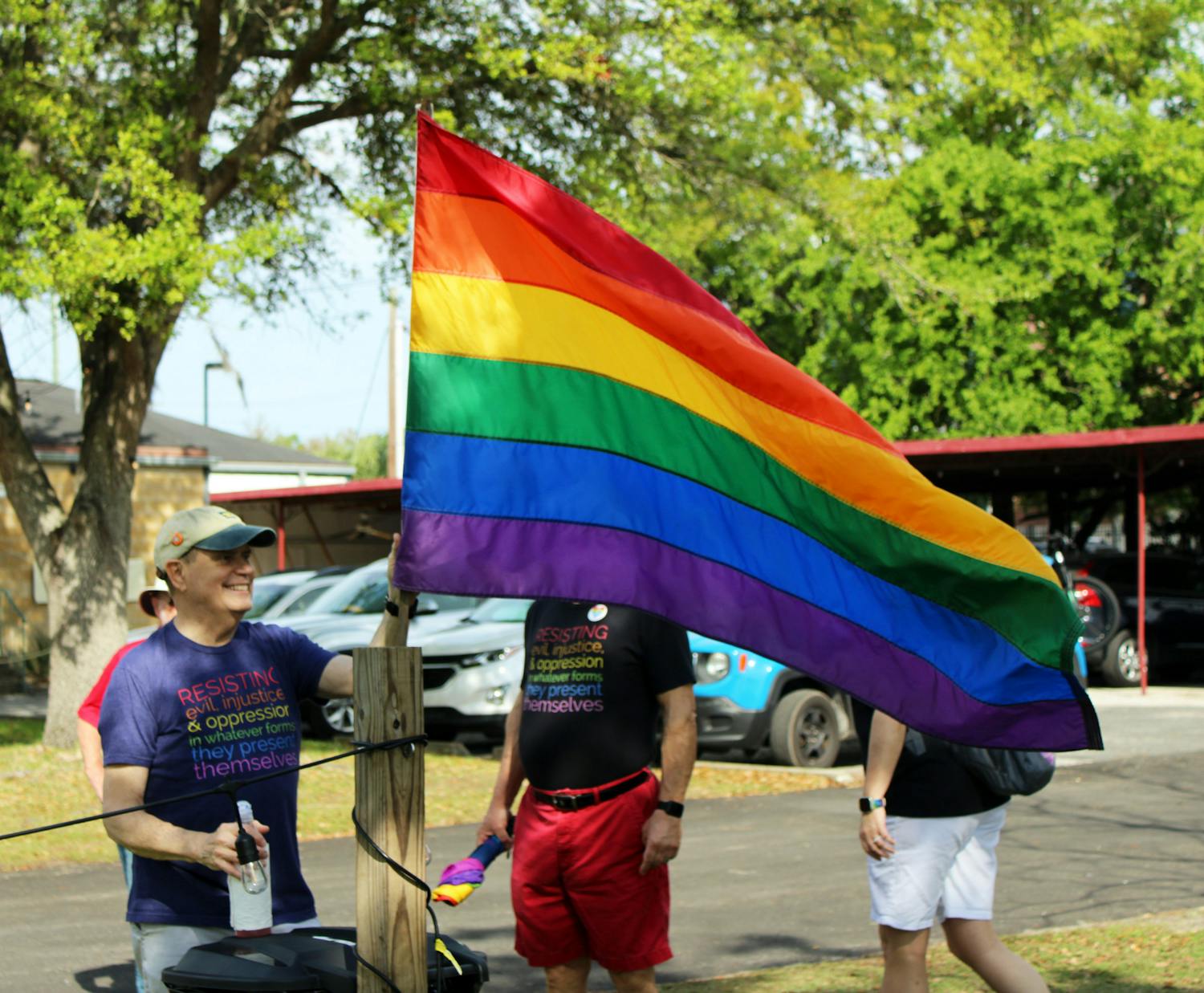 Gainesville community members gather at Heartwood Soundstage in protest of Florida’s Don’t Say Gay bill Saturday, March 19, 2022. 