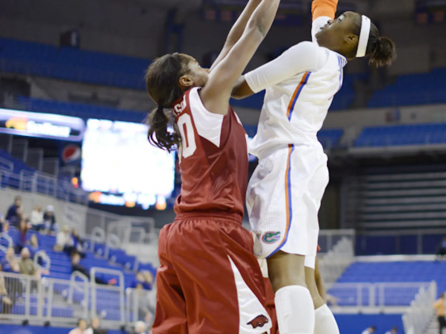 Ronni Williams attempts a layup in Florida’s 59-52 win against Arkansas on Jan. 9 in the O’Connell Center. Williams fouled out for the 11th time this season on Sunday.