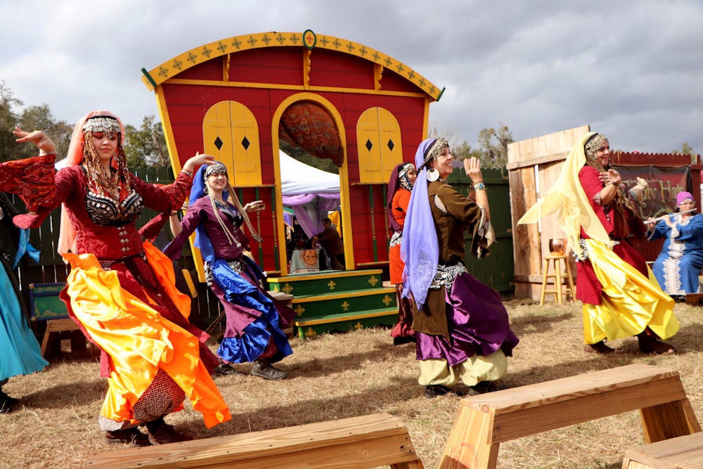 The Sahnobar Dance Ensemble performs on the gyspy stage at the Hoggetowne Medieval Faire on Sunday, Jan. 16. The festival made its return this year in a new location after a hiatus. 