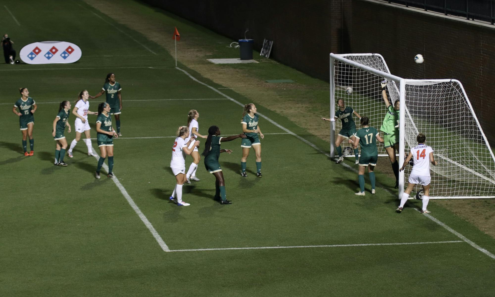 A Florida shot sails over the goal during a match with the South Florida bulls Feb. 27, 2021. 