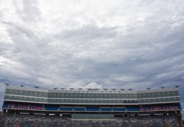 Clouds hover above Ben Hill Griffin Stadium on a gloomy day Thursday.