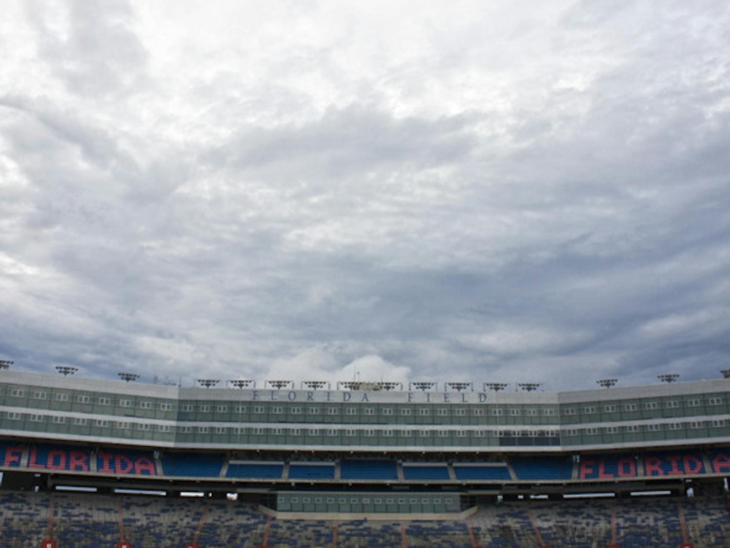 Clouds hover above Ben Hill Griffin Stadium on a gloomy day Thursday.
