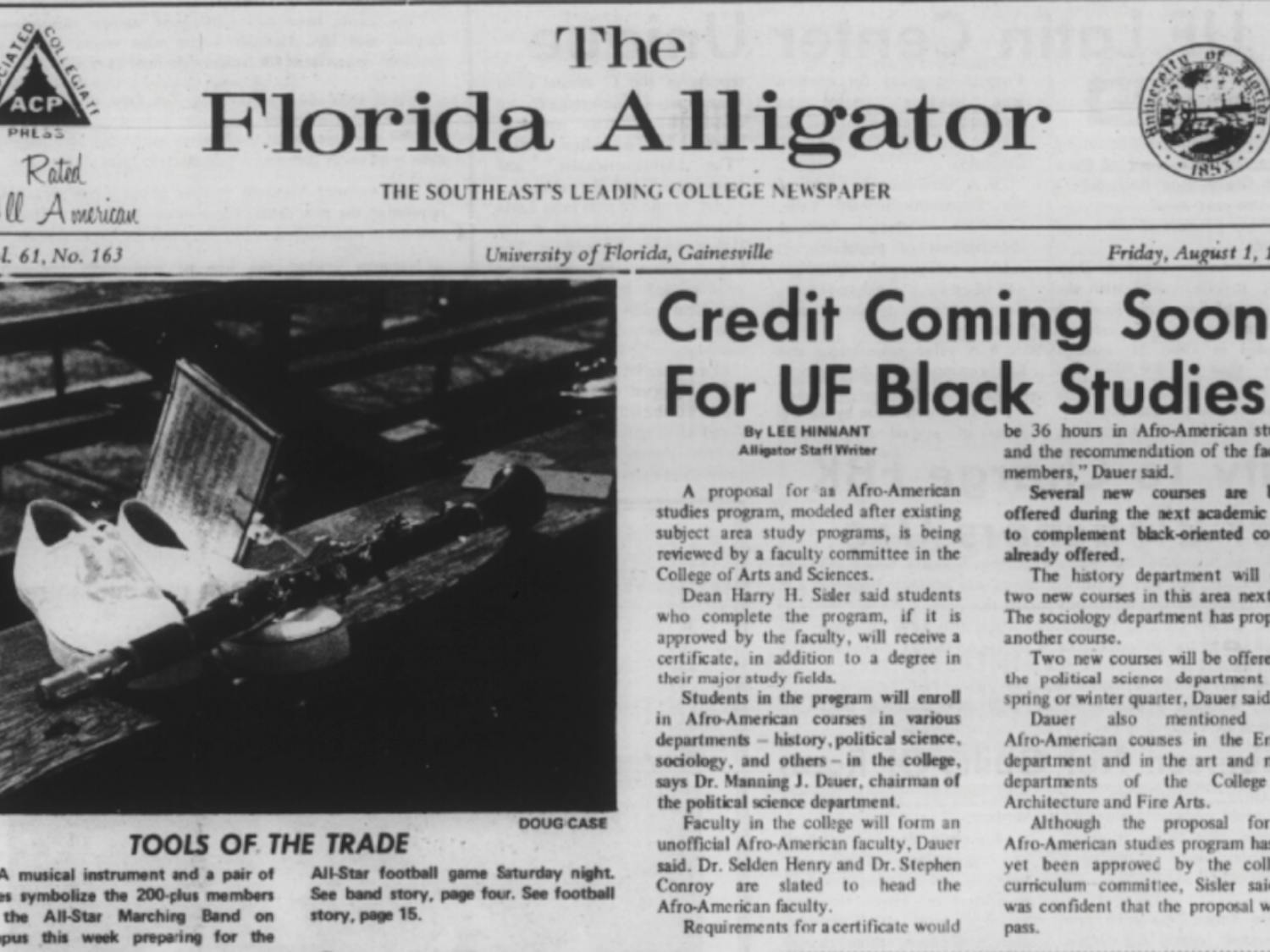 An archival article of The Alligator reports on the proposal for a UF African American Studies program on Aug. 1, 1969. 