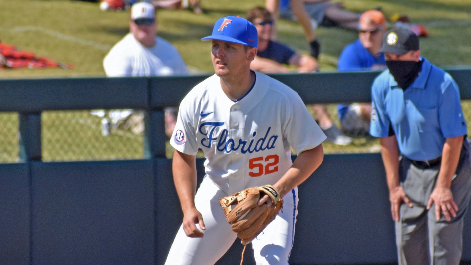 Third baseman Kirby McMullen in the infield against Jacksonville on March 14.