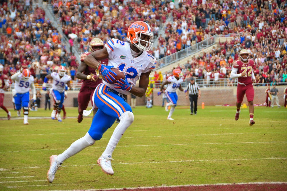 Receiver Van Jefferson hauled in four catches for 92 yards and a touchdown in Saturday's 41-14 win over FSU. 