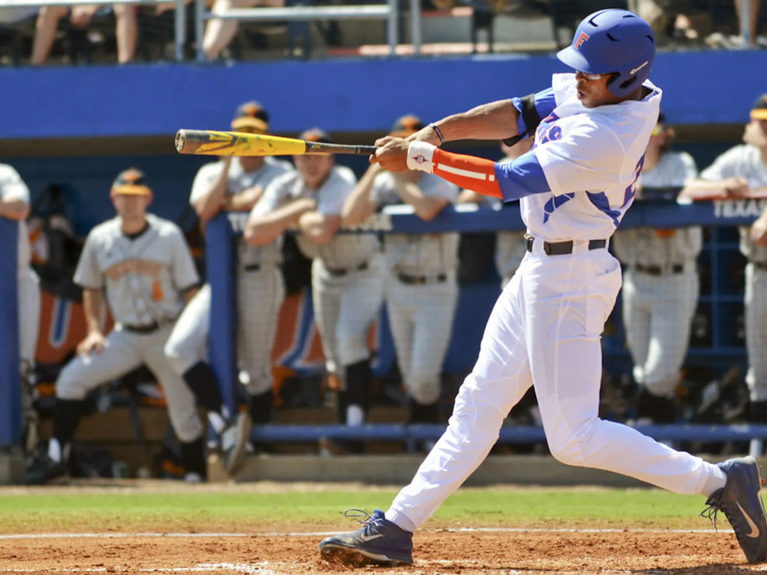 Buddy Reed swings at a pitch during Florida's 9-4 win against Tennessee on March 15 at McKethan Stadium.