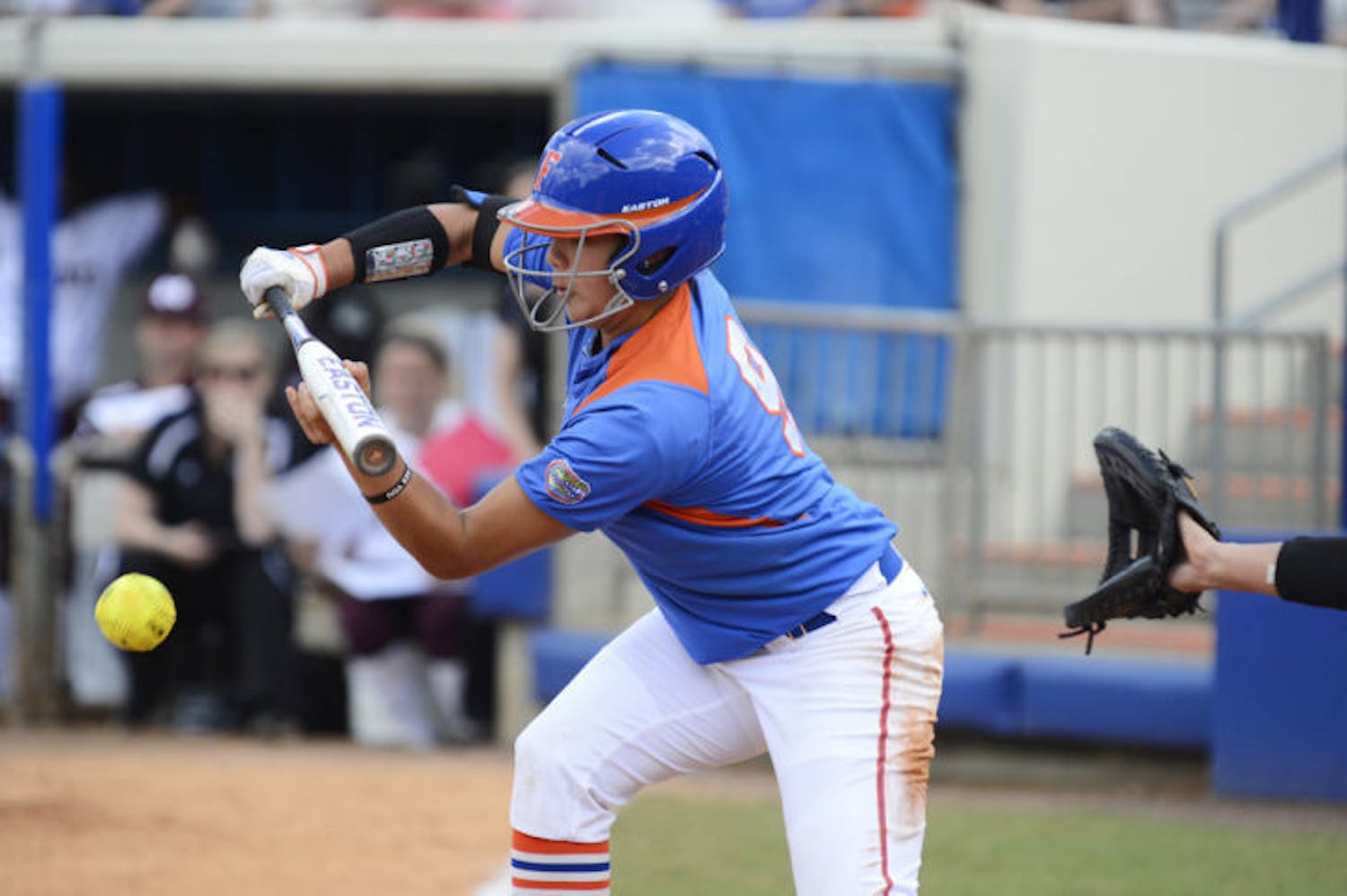 Junior third baseman Stephanie Tofft swings during Florida’s 4-2 win against Mississippi State on April 6 at Katie Seashole Pressly Stadium.&nbsp;