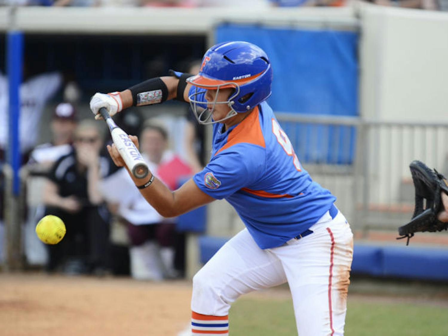 Junior third baseman Stephanie Tofft swings during Florida’s 4-2 win against Mississippi State on April 6 at Katie Seashole Pressly Stadium.&nbsp;