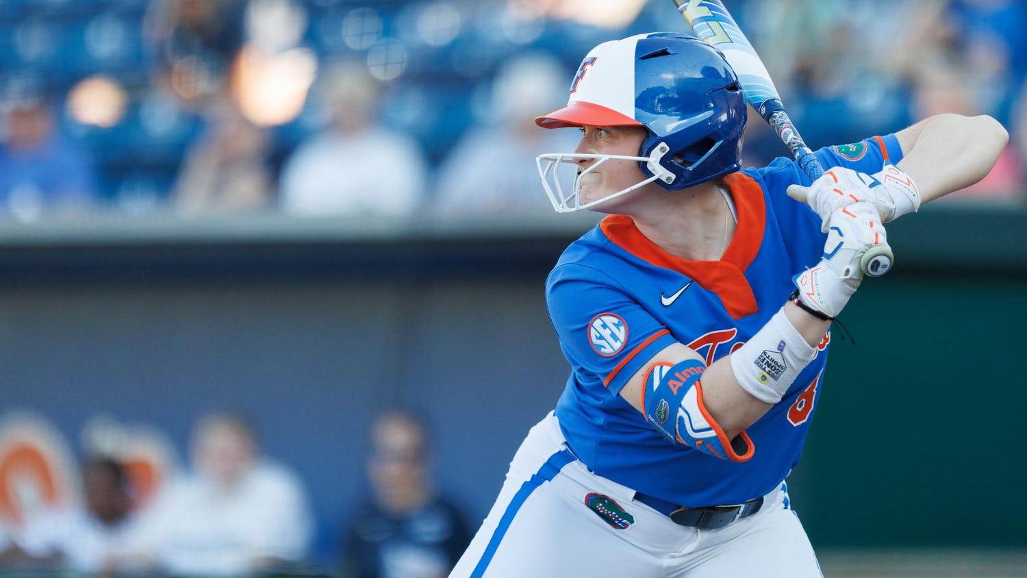 Florida catcher Jocelyn Erickson (8) prepares to swing her bat during an NCAA softball game against Longwood, Saturday, Feb. 21, 2026, in Gainesville, Fla.
