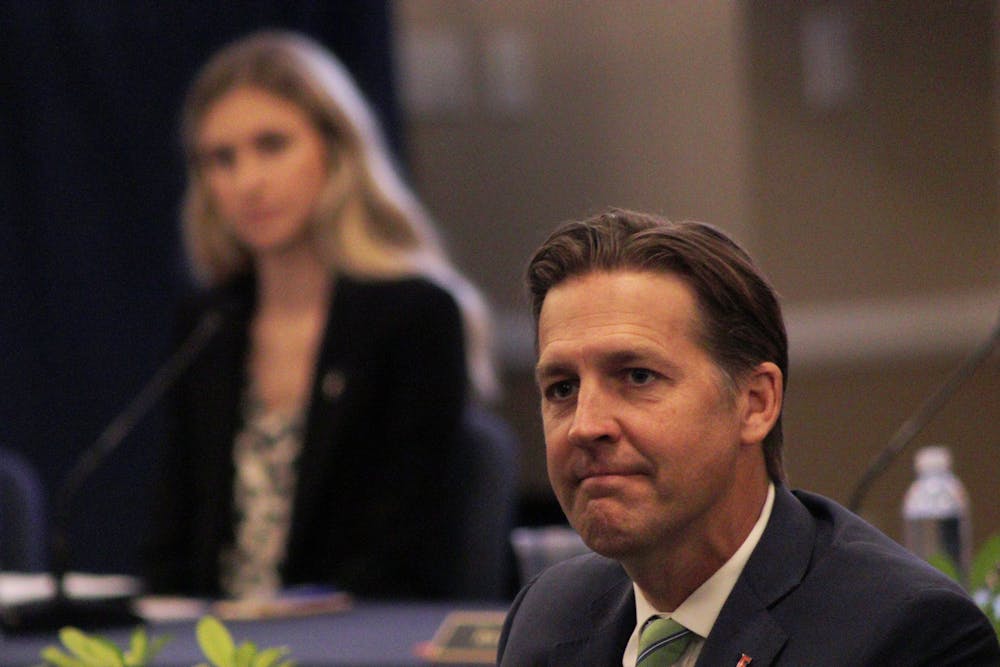 UF Presidential Finalist U.S. Sen. Ben Sasse, R-Nebraska, listens to public comment at the Board of Trustees meeting where his candidacy is being discussed at Emerson Alumni Hall Tuesday, Nov. 1, 2022.
