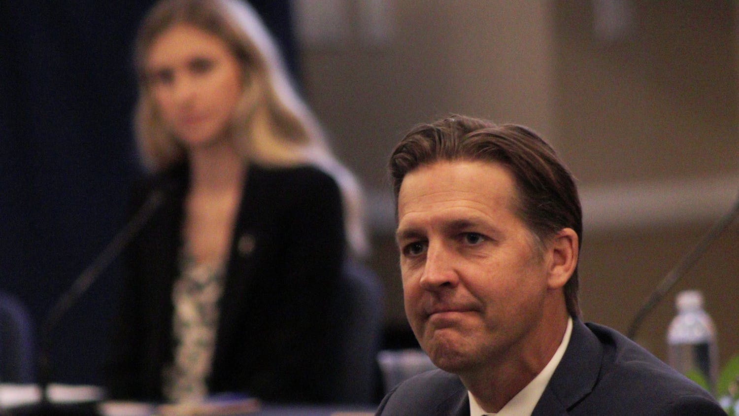 UF Presidential Finalist U.S. Sen. Ben Sasse, R-Nebraska, listens to public comment at the Board of Trustees meeting where his candidacy is being discussed at Emerson Alumni Hall Tuesday, Nov. 1, 2022.