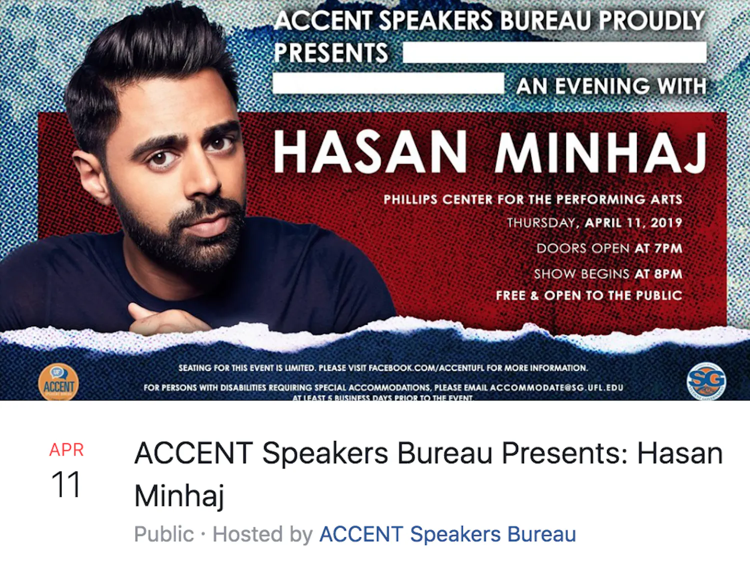 Comedian Hasan Minhaj will speak at UF on April 11.