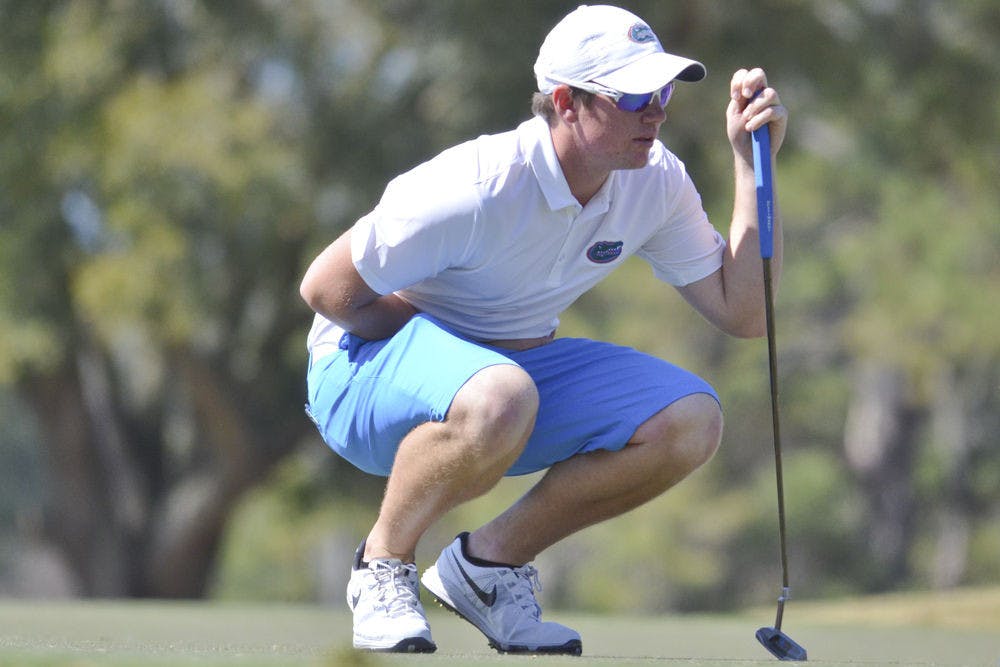Sam Horsfield lines up a shot to start the third round of the SunTrust Invitational on Feb. 21, 2016, at UF's Mark Bostic Golf Course.