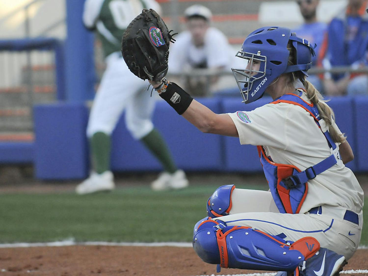 Aubree Munro catches a ball during Florida's doubleheader sweep of Jacksonville on Feb. 17, 2016, at Katie Seashole Pressly Stadium.