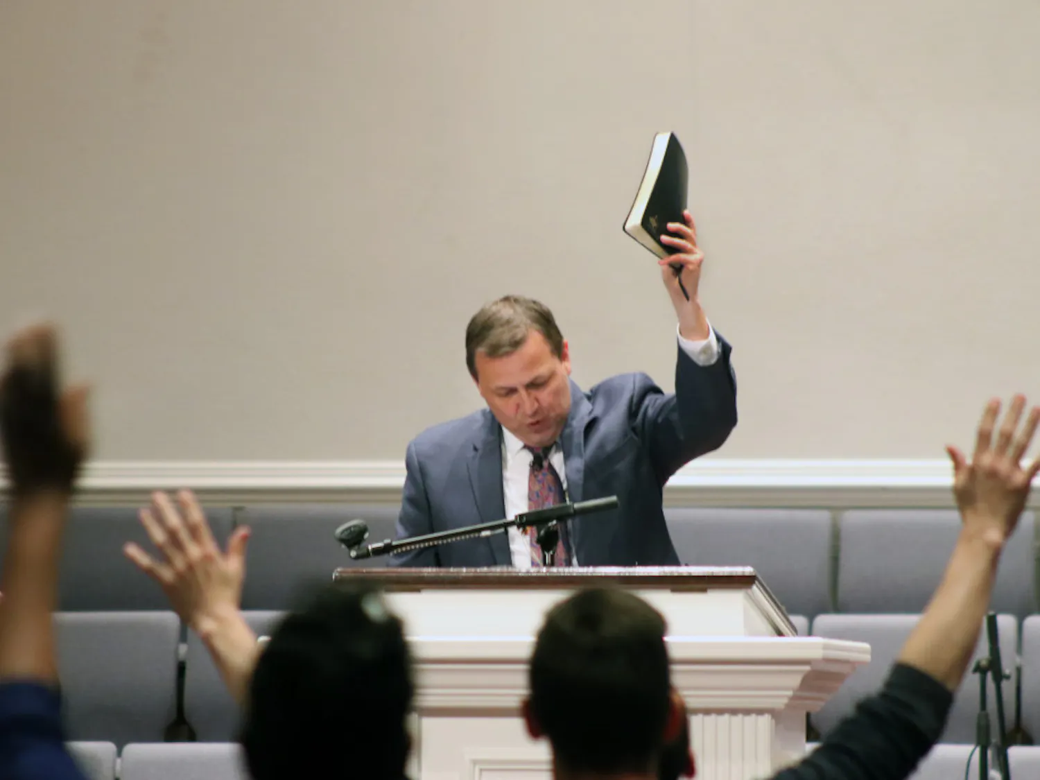 Jimmy Toney, the 45-year-old pastor of The Pentecostals of Gainesville, leads a vigil for the victims of the I-75 accident last Thursday. People filled the church Sunday evening to support the families of the victims and pray for their recovery. “They’ve been stuck in hospitals with doom and gloom and death,” Toney said. “I just think it meant the world.” // Chris Day, The Alligator
